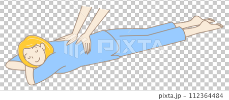 穿著按摩服的可愛女人臉朝下躺著接受按摩 簡單的插圖向量 112364484