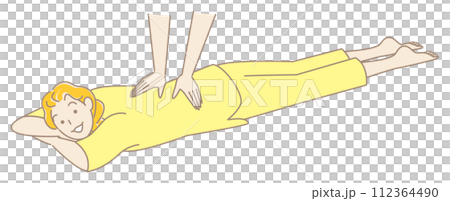 うつ伏せに寝てマッサージを受けているマッサージ着姿の可愛い女性 シンプル イラスト ベクター うつ伏せに寝てマッサージを受けているマッサージ着姿の可愛い女性 シンプル イラスト ベクター 112364490