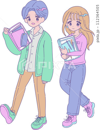 ファイルを持った大学生の男女 112364505