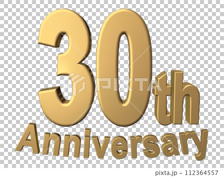 3DCG文字「30th Anniversary/30周年」ゴールド,金 112364557