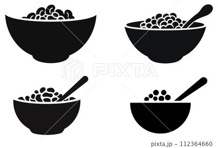 oatmeal Vector silhouette, Flat vector icon of oatmeal, Bowl of oatmeal with berries vector oatmeal Vector silhouette, Flat vector icon of oatmeal, Bowl of oatmeal with berries vector 112364660