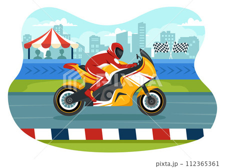Racing Motosport Speed Bike Vector Illustration for Competition or Championship Race by Wearing Sportswear and Equipment in Flat Cartoon Background 112365361