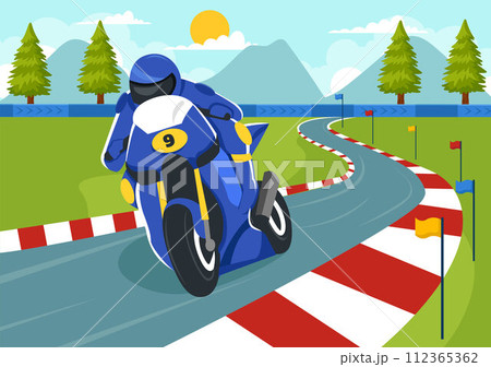 Racing Motosport Speed Bike Vector Illustration for Competition or Championship Race by Wearing Sportswear and Equipment in Flat Cartoon Background 112365362