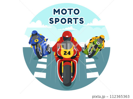 Racing Motosport Speed Bike Vector Illustration for Competition or Championship Race by Wearing Sportswear and Equipment in Flat Cartoon Background 112365363