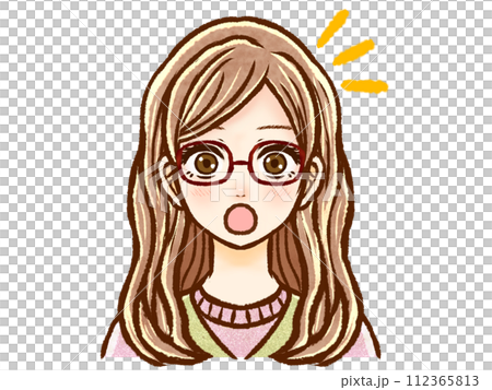 びっくりする眼鏡の茶髪の大人女性のイラスト素材 びっくりする眼鏡の茶髪の大人女性のイラスト素材 112365813