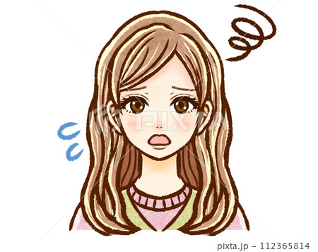 困惑する茶髪の大人女性のイラスト素材 困惑する茶髪の大人女性のイラスト素材 112365814