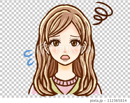 困惑する茶髪の大人女性のイラスト素材 困惑する茶髪の大人女性のイラスト素材 112365814