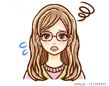困惑する眼鏡の茶髪の大人女性のイラスト素材 困惑する眼鏡の茶髪の大人女性のイラスト素材 112365815