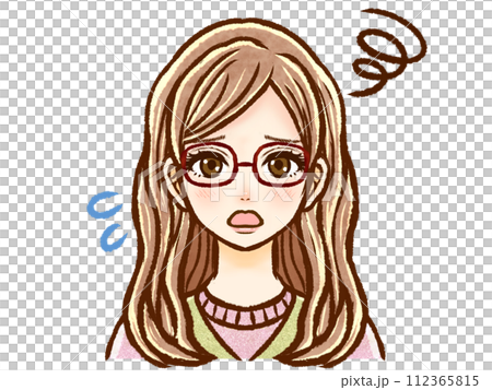 困惑する眼鏡の茶髪の大人女性のイラスト素材 困惑する眼鏡の茶髪の大人女性のイラスト素材 112365815