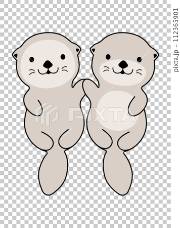 手をつなぐ仲良しラッコのイラスト 手をつなぐ仲良しラッコのイラスト 112365901