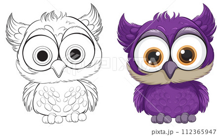 Cute Owl Illustration Before and After 112365947