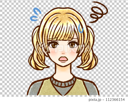 Illustration material of a confused blonde adult woman with twin tails Illustration material of a confused blonde adult woman with twin tails 112366154