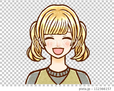 Illustration material of a laughing adult woman with blonde twintails Illustration material of a laughing adult woman with blonde twintails 112366157