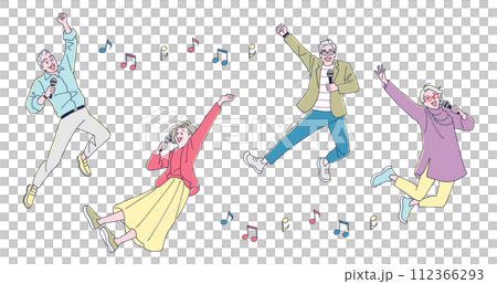 カラオケを楽しむ中高年の男女 112366293