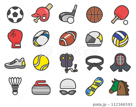 種目別のスポーツのアイコン（線画カラー）のイラストセット 112366593