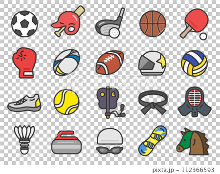 種目別のスポーツのアイコン（線画カラー）のイラストセット 112366593