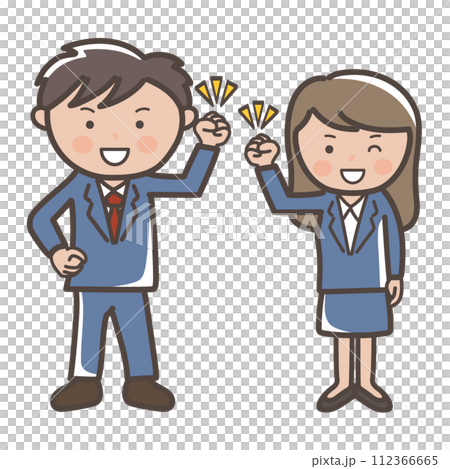 Illustration of a motivated male and female businessman with a fist pump _ navy suit Illustration of a motivated male and female businessman with a fist pump _ navy suit 112366665