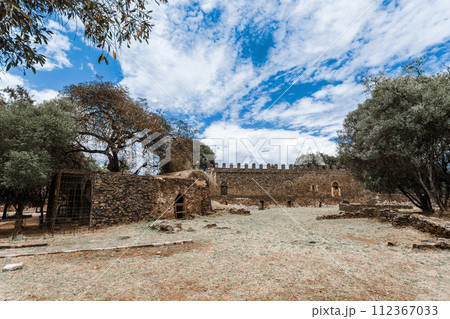 Royal Fasil Ghebbi palace, castle in Gondar, Ethiopia, cultural Heritage architecture Royal Fasil Ghebbi palace, castle in Gondar, Ethiopia, cultural Heritage architecture 112367033