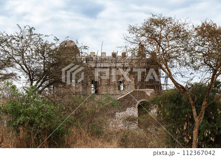 Ruins of Guzara royal palace, Gondar Ethiopia, African heritage architecture 112367042