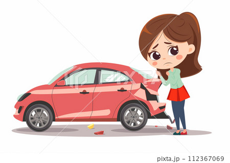 車で事故を起こして困っている女性 112367069