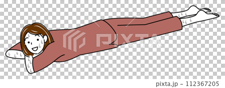 うつ伏せに寝て岩盤浴を楽しんでいる汗だくの可愛い女性 シンプル イラスト ベクター 112367205