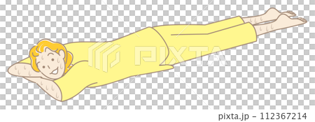 うつ伏せに寝て岩盤浴を楽しんでいる汗だくの可愛い女性 シンプル イラスト ベクター 112367214