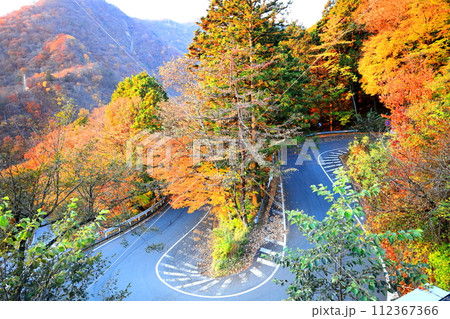 紅葉する日光いろは坂／栃木県日光市 112367366
