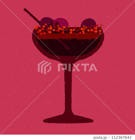 Dark red cocktail with raspberries, blackberries. Grape juice in margarita glass 112367642