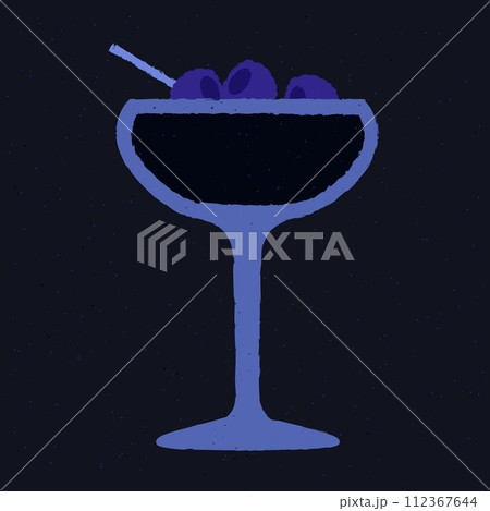 Dark purple cocktail with blackberries. Alcohol drink in margarita glass. Stemware glass Dark purple cocktail with blackberries. Alcohol drink in margarita glass. Stemware glass 112367644
