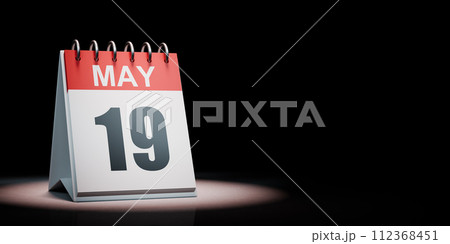 May 19 Calendar Spotlighted on Black Background 112368451