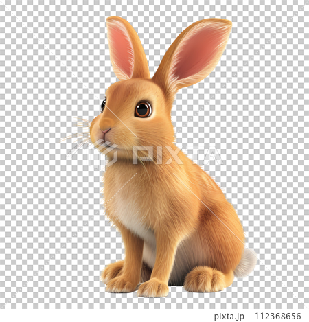 A detailed and realistic illustration of a brown rabbit, with a soft fur texture, isolated on a white background. 112368656