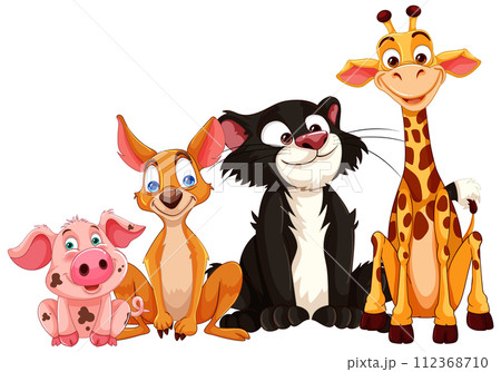 Friendly Cartoon Animal Friends Gathering 112368710