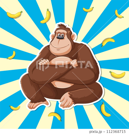 Cheerful Gorilla Among Bananas Illustration 112368715