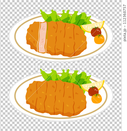 Illustration set of tonkatsu on a plate. 112368757
