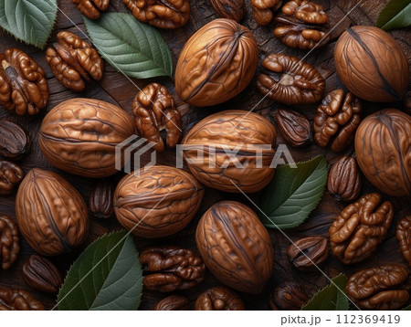 food background pecan top view 112369419