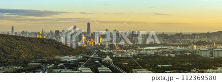 Aerial view of Kaohsiung city at sunset, Taiwan. Aerial view of Kaohsiung city at sunset, Taiwan. 112369580