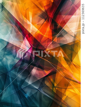 Abstract expressionism combines hand-drawn lines, fractal art on a polygonal design backdrop. 112369635