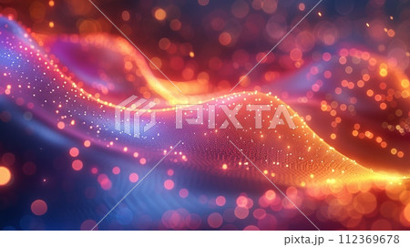 Gradient mesh with bokeh lights, incorporating fluid shapes on a holographic background. 112369678