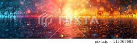 Mosaic tiles create an ethereal glow in a retro abstract ambiance. 112369692