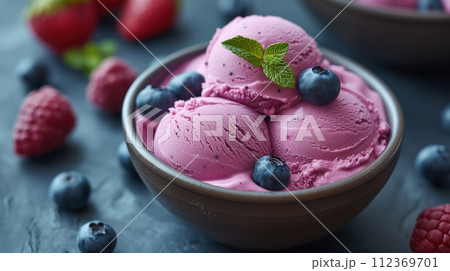 fruit berry ice cream in a bowl 112369701