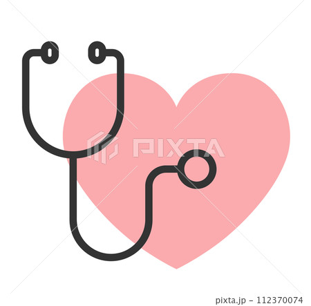 聴診器とハートのシンプル医療アイコン 112370074