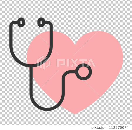 聴診器とハートのシンプル医療アイコン 112370074