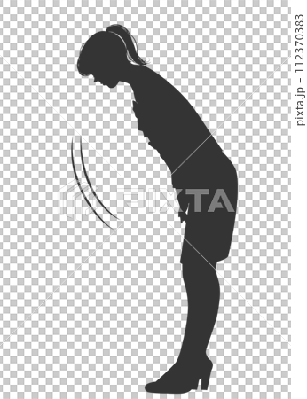 Silhouette of a Japanese woman bowing Business woman full body sideways illustration Icon material 112370383