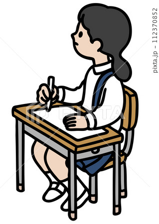 見ながら書き取りをする女子学生のベクターイラスト 112370852