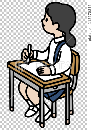 見ながら書き取りをする女子学生のベクターイラスト 112370852