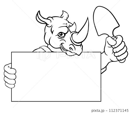 Gardener Rhino Cartoon Handyman Tool Mascot 112371145
