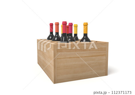 Wooden crate with six bottles of wine 112371173