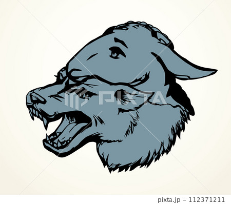 Vector drawing. Wolf in sheep's clothing Vector drawing. Wolf in sheep's clothing 112371211