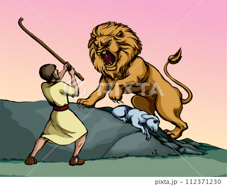 Vector drawing. An angry lion steal sheep Vector drawing. An angry lion steal sheep 112371230