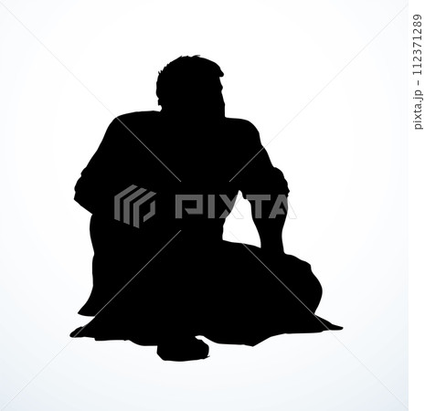Vector drawing. Man sitting on the ground 112371289